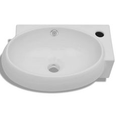 Vasque de salle de bains ceramique blanc avec trou de trop-plein