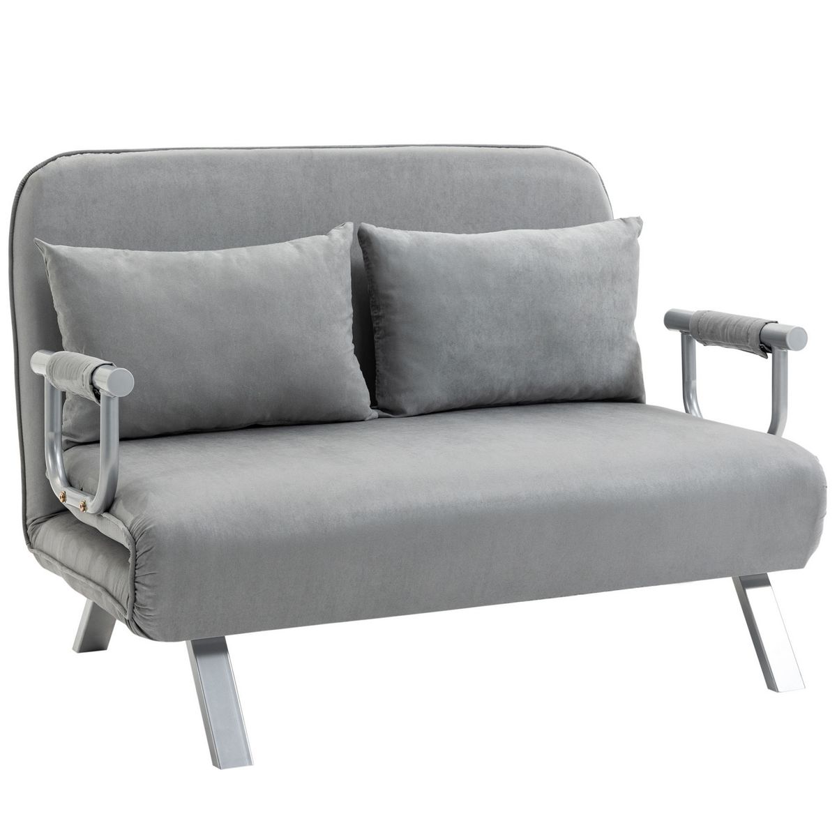 HOMCOM Canapé-lit canapé convertible 2 places déhoussable grand confort 2  coussins fournis pieds accoudoirs métal suède gris clair pas cher 