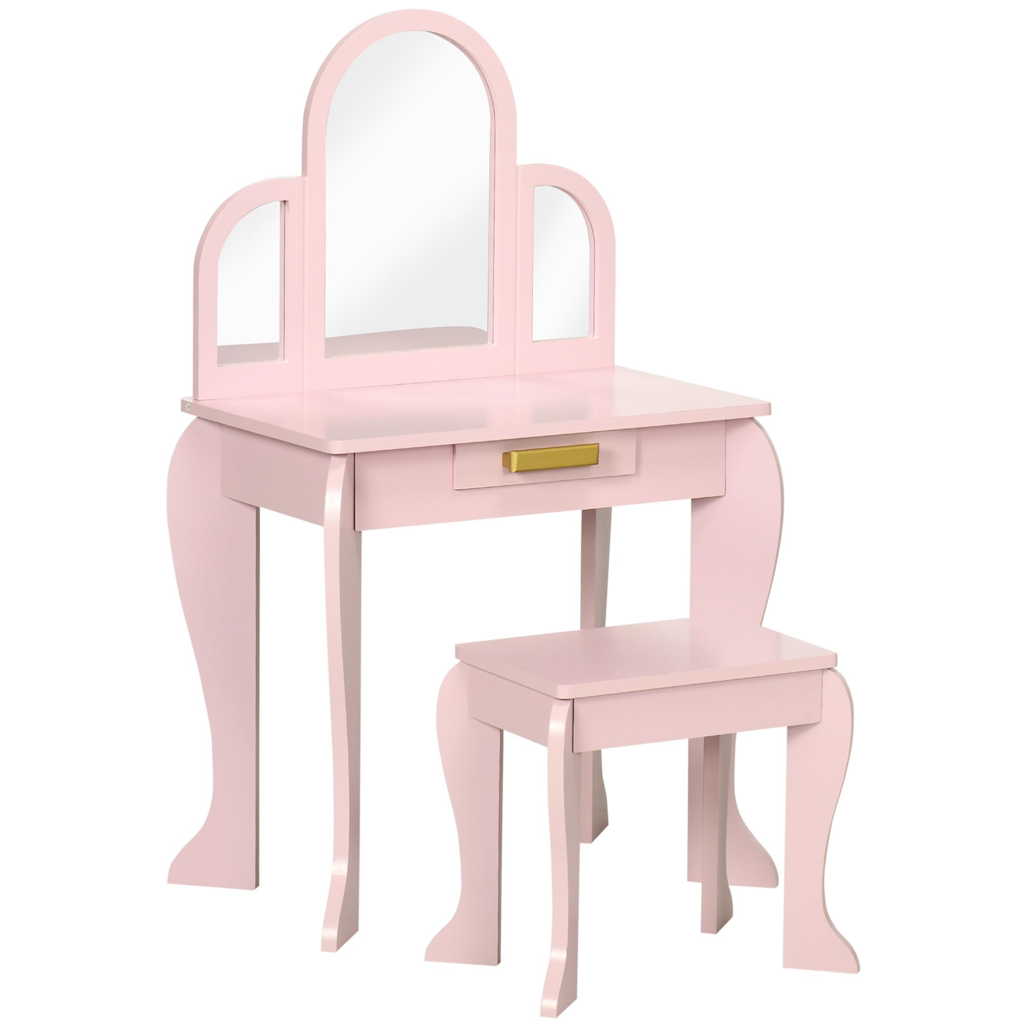 Coiffeuse pour enfants avec table et chaise roses avec détails en bois  Emilia CLP - Habitium®