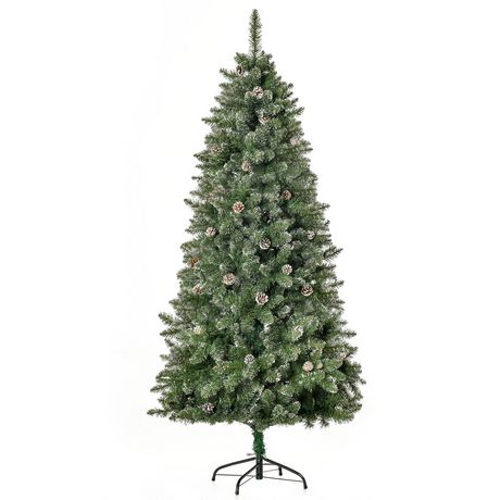 HOMCOM Sapin arbre de Noël artificiel 600 branches enneigées 23 houx et  pommes de pin+ support pied hauteur 180 cm vert