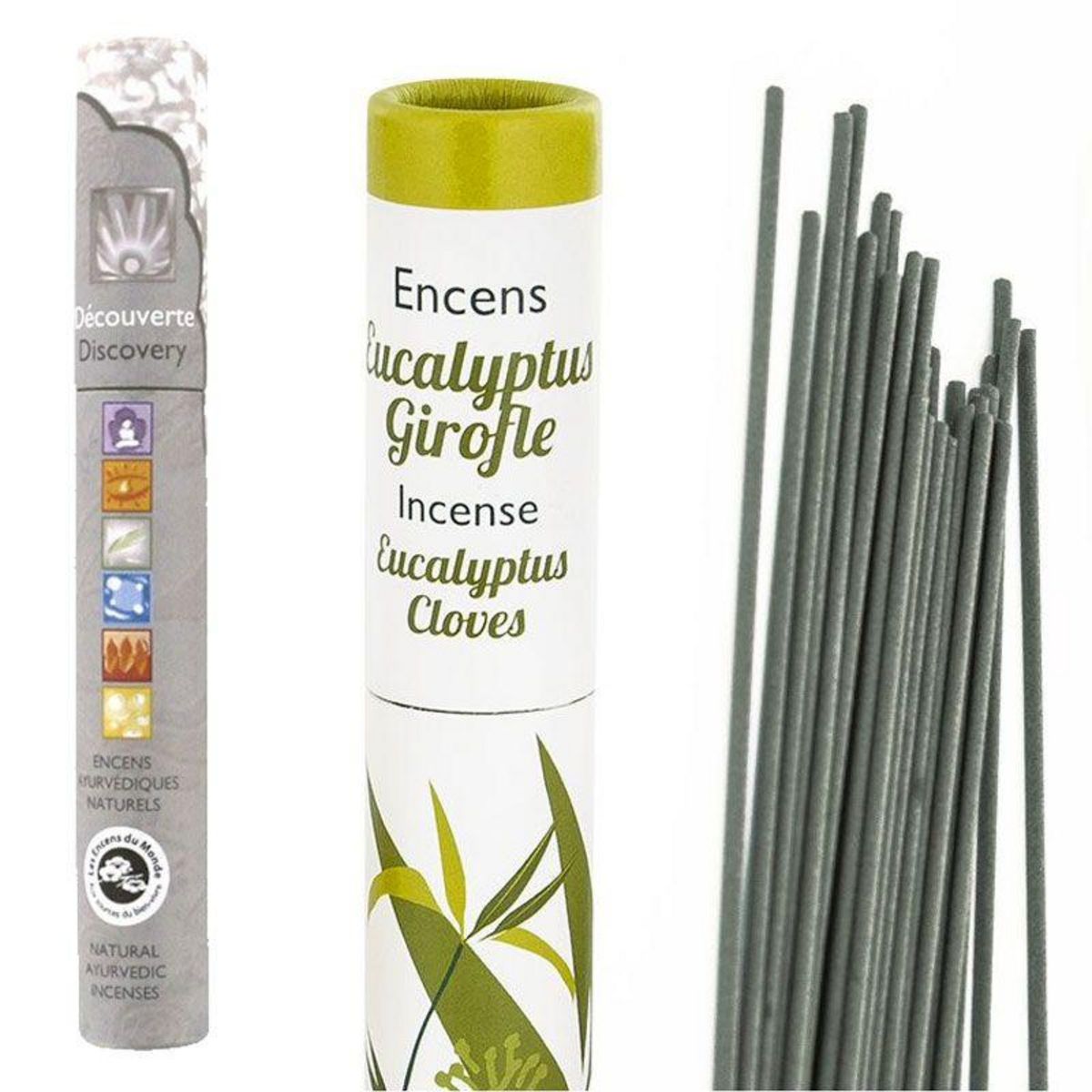 Les Encens du monde Encens Eucalyptus-Girofle 30 bâtonnets + encens ayurvédique 14 bâtonnets