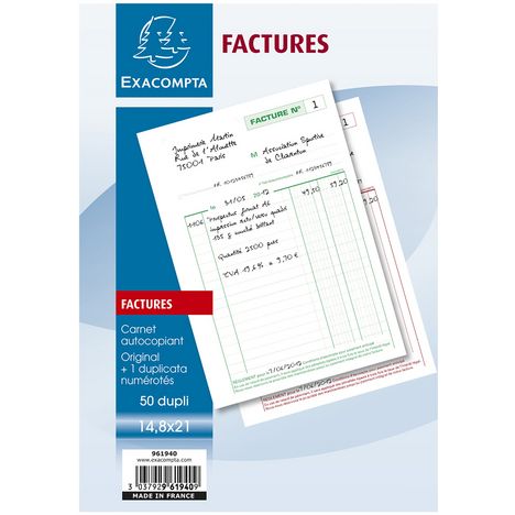 Carnet autocopiant de 50 factures