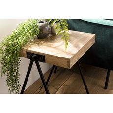 ROBIN - Table d'appoint bois carrée bois Manguier pieds métal noir 'COMPAS'