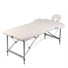 Table pliable de massage Blanc creme 2 zones cadre en aluminium