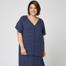 IN EXTENSO Blouse manches papillon bleu marine grande taille femme