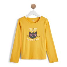 IN EXTENSO T-shirt manches longues à sequins reversibles chat fille (Jaune)