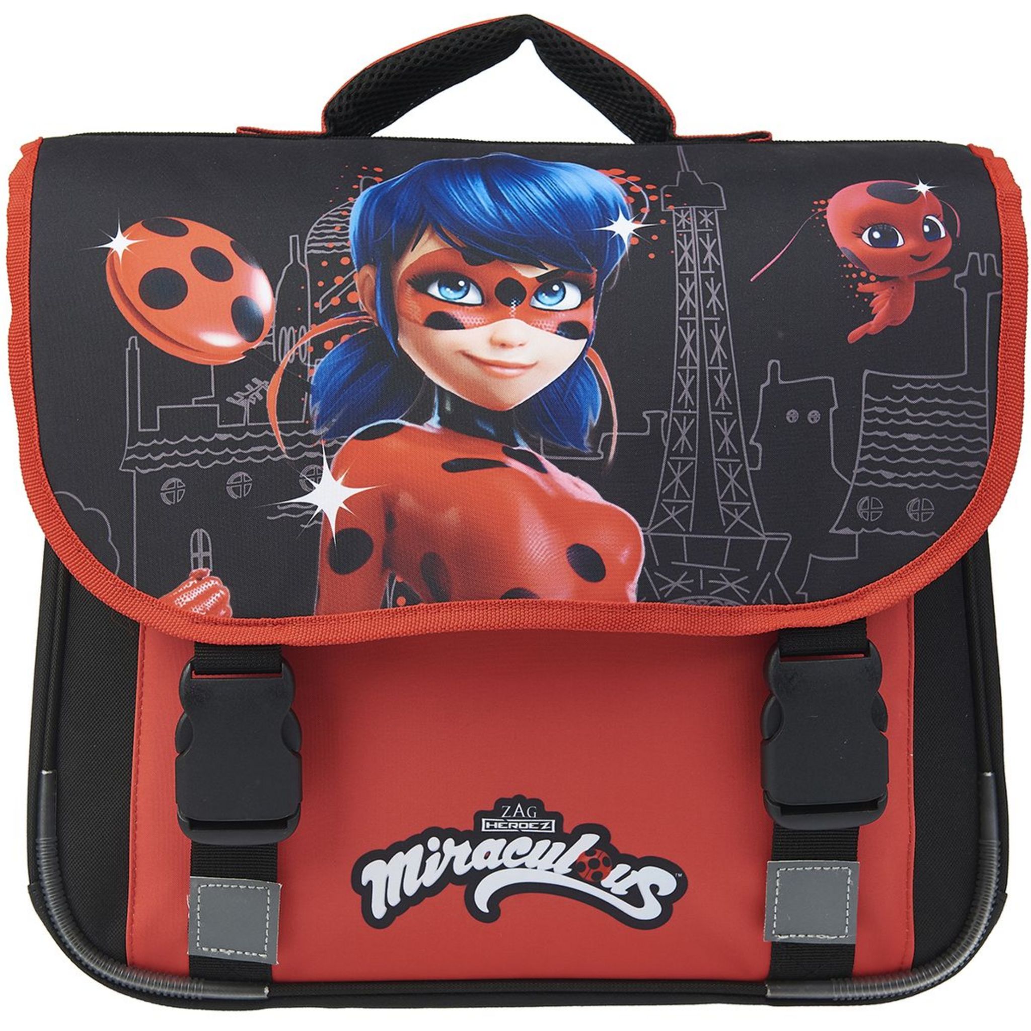 Cartable 38 cm CP CE1 CE2 noir et rouge MIRACULOUS pas cher