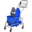 HOMCOM Chariot de lavage chariot de nettoyage professionnel en acier presse à mâchoire seau + rangements bleu