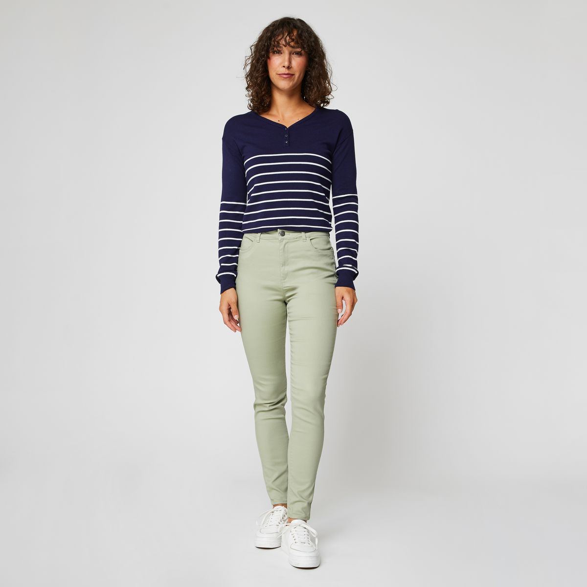 INEXTENSO Pantalon détente vert kaki femme