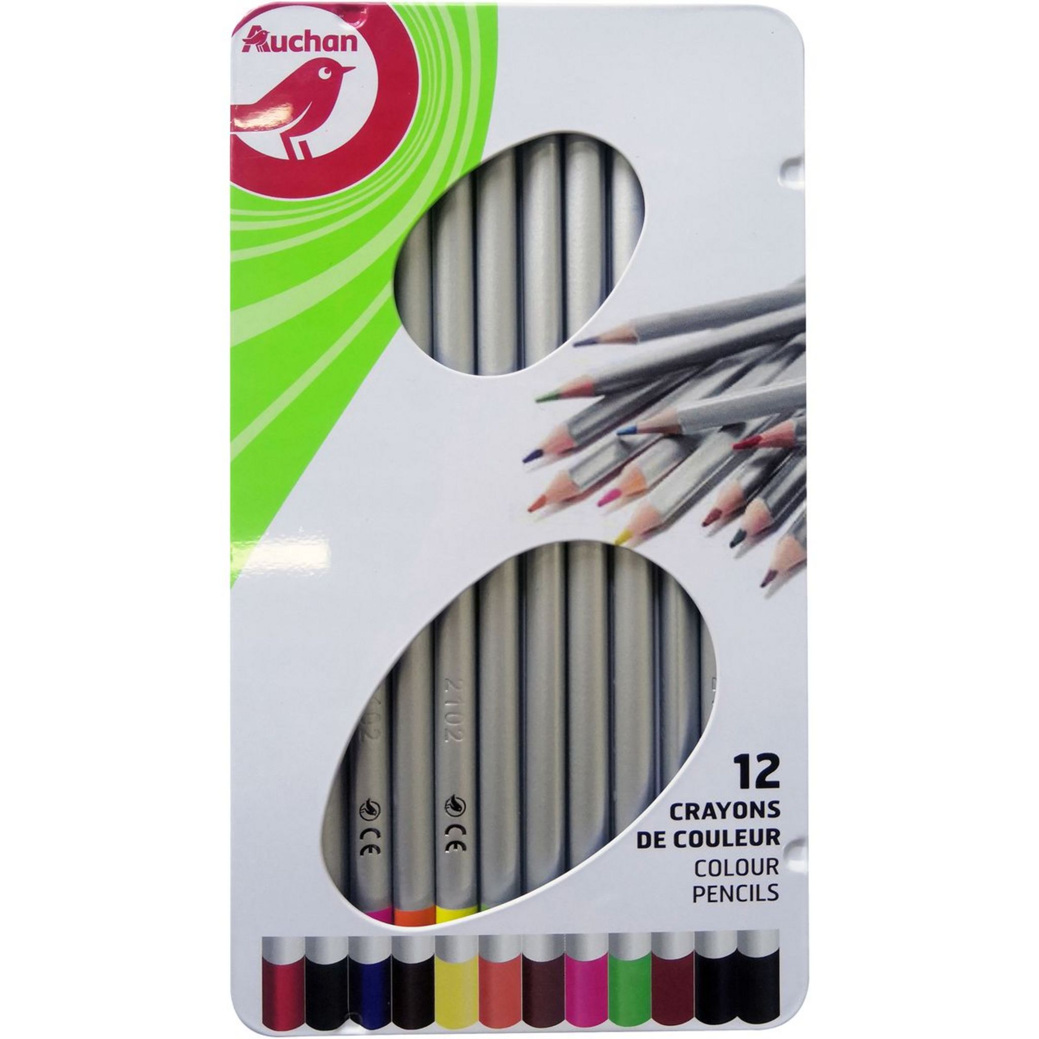 AUCHAN Etui de 12 crayons de couleur effaçables avec bout gomme pas cher 