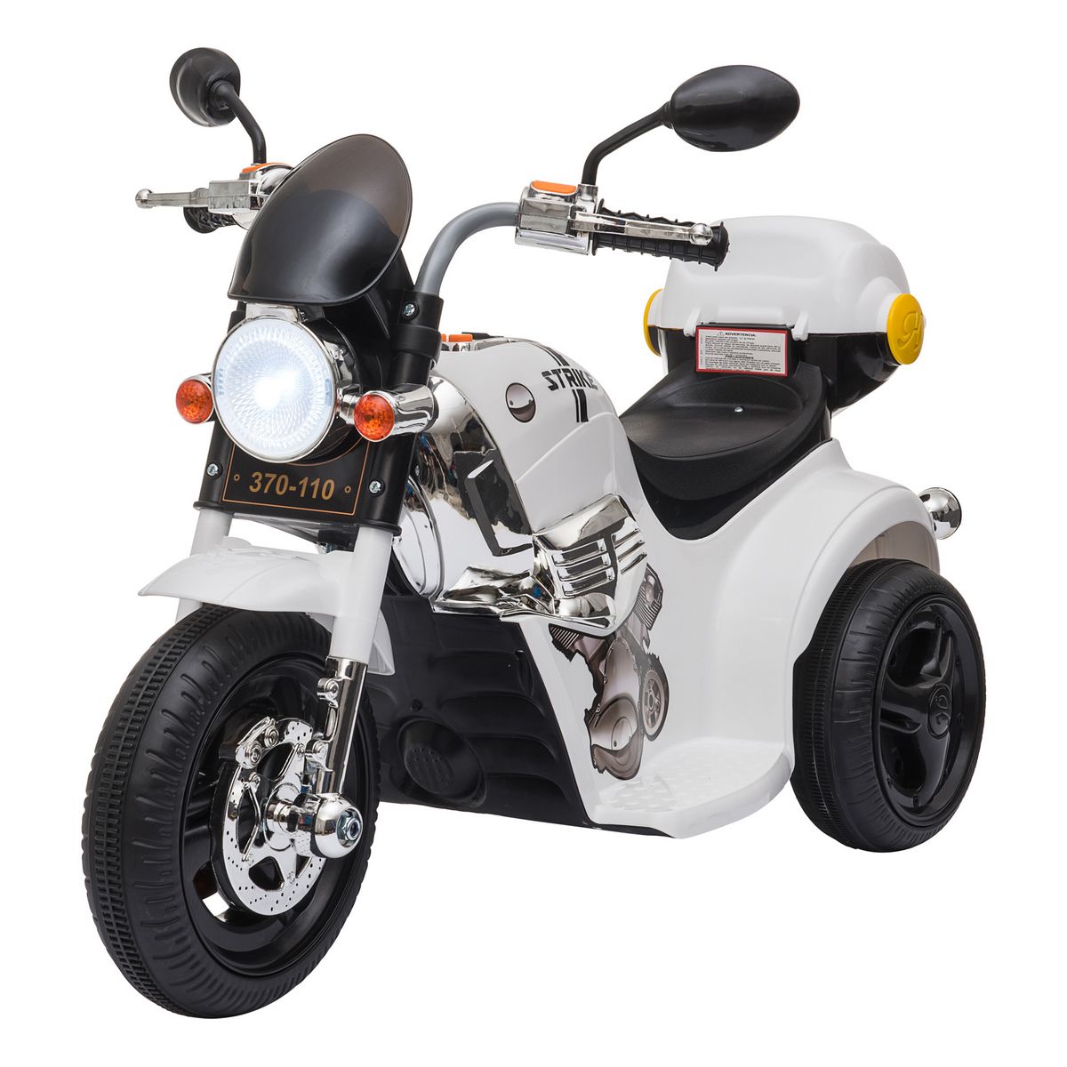 HOMCOM Moto électrique pour enfants scooter 3 roues 6 V 3 Km/h effets lumineux et sonores top case blanc