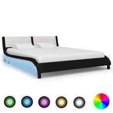 Cadre de lit avec LED Noir et blanc Similicuir 150x200 cm