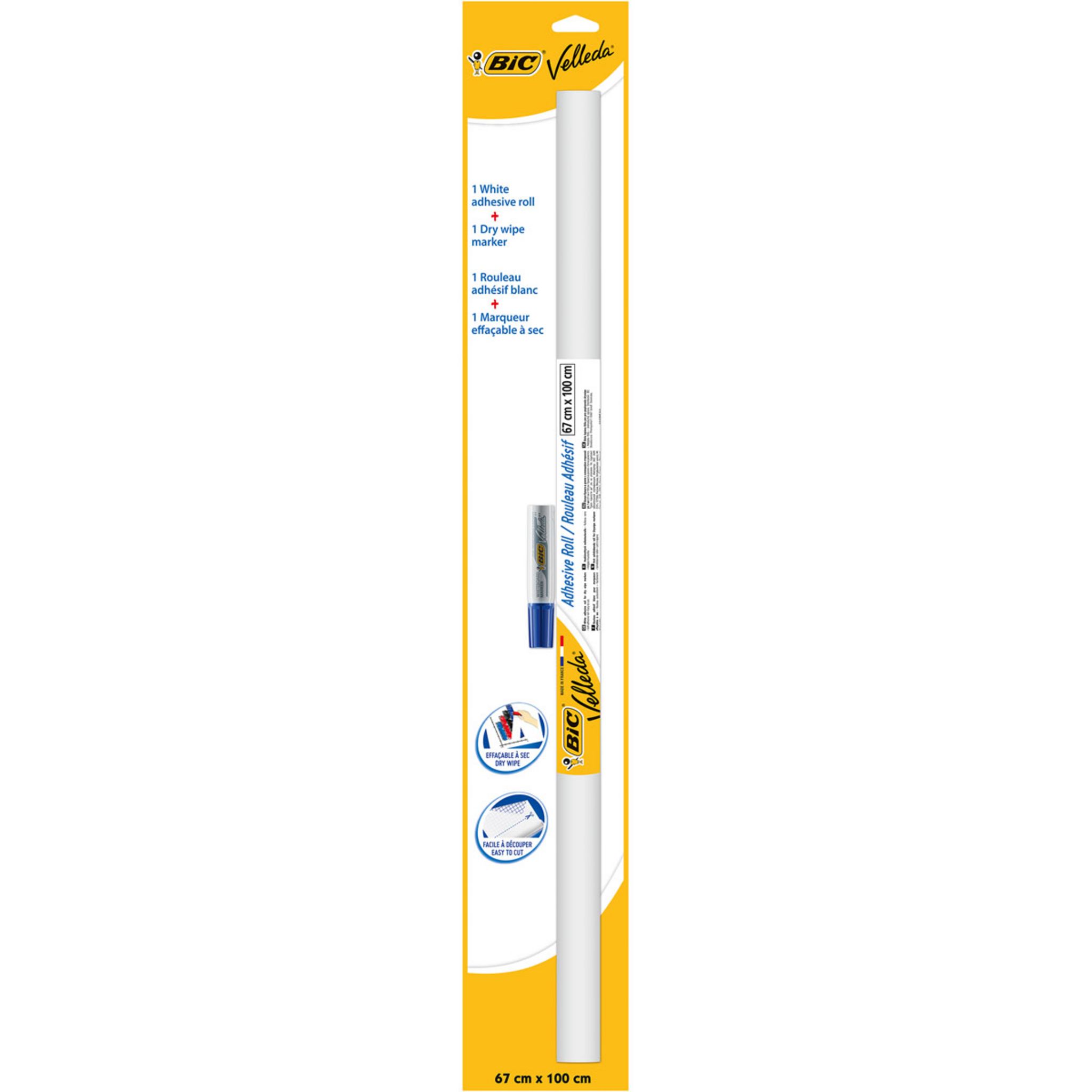 BIC Rouleau adhésif effaçable à sec (67 x 100 cm) + 1 feutre bleu VELLEDA  pas cher 