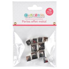 Paris Prix Lot de 10 Perles Cube  Effet Métal  1-1,5cm Argent
