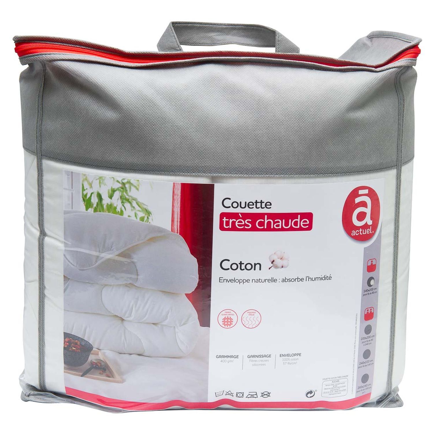 ACTUEL Couette très chaude unie en coton VOLUMINEUSE 400 g/m² pas cher 