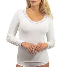 Athena Tee-shirt manches longues femme Ligne chaude Secret by (Blanc crème)
