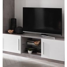 Meuble TV 2 portes 1 niche L156 cm TORINO (Blanc/gris)