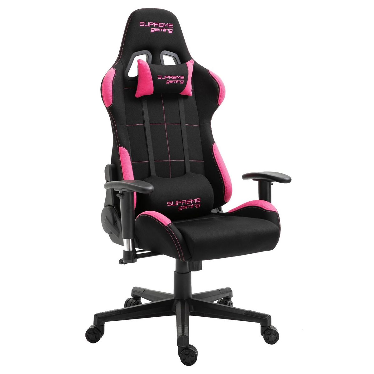 IDIMEX Chaise de bureau gaming SWIFT fauteuil ergonomique avec coussins,  siège style racing racer gamer chair, revêtement tissu noir/rose pas cher 