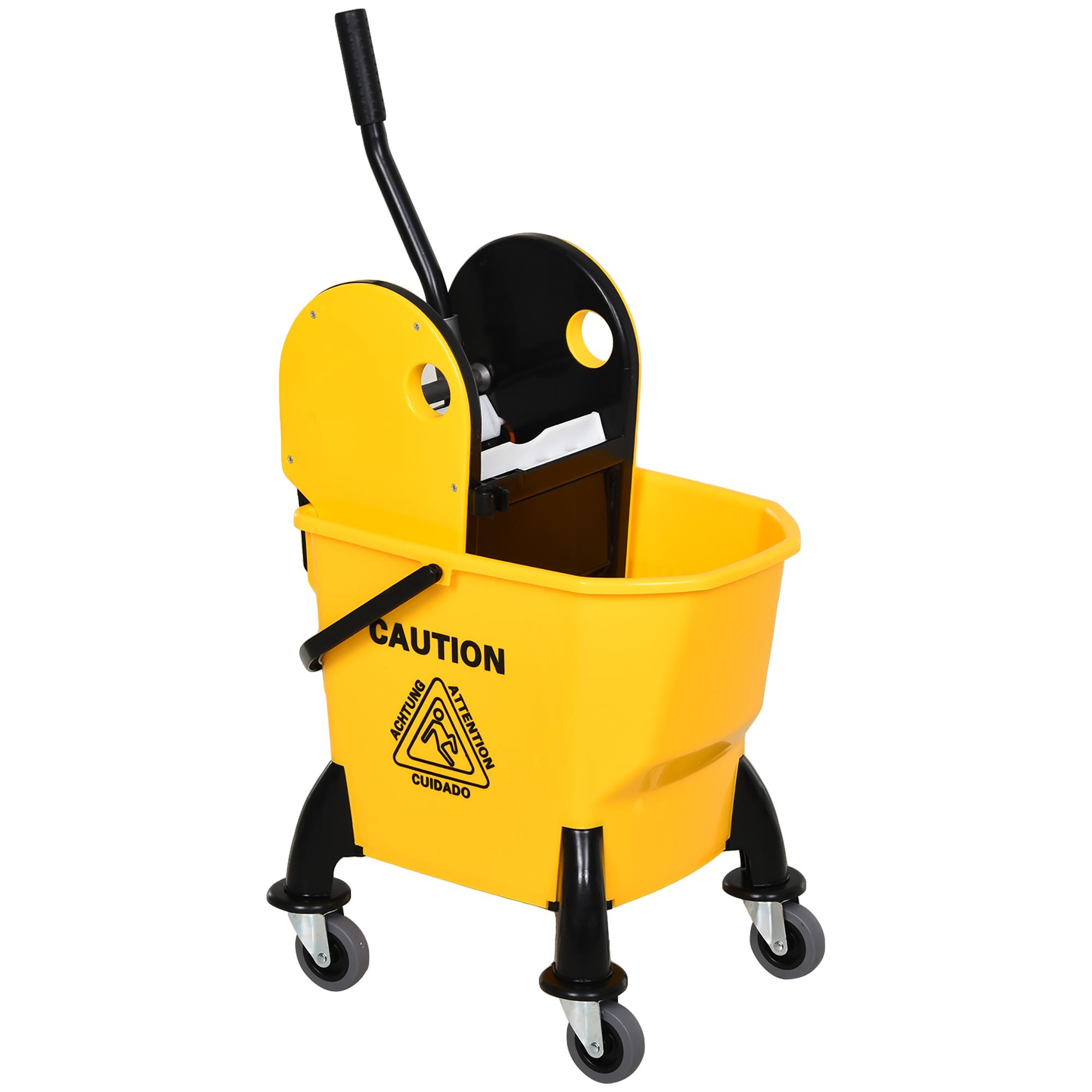 HOMCOM Chariot de nettoyage lavage seau de ménage 26L avec essoreur - 4  roulettes, poignées - métal PP jaune noir pas cher 