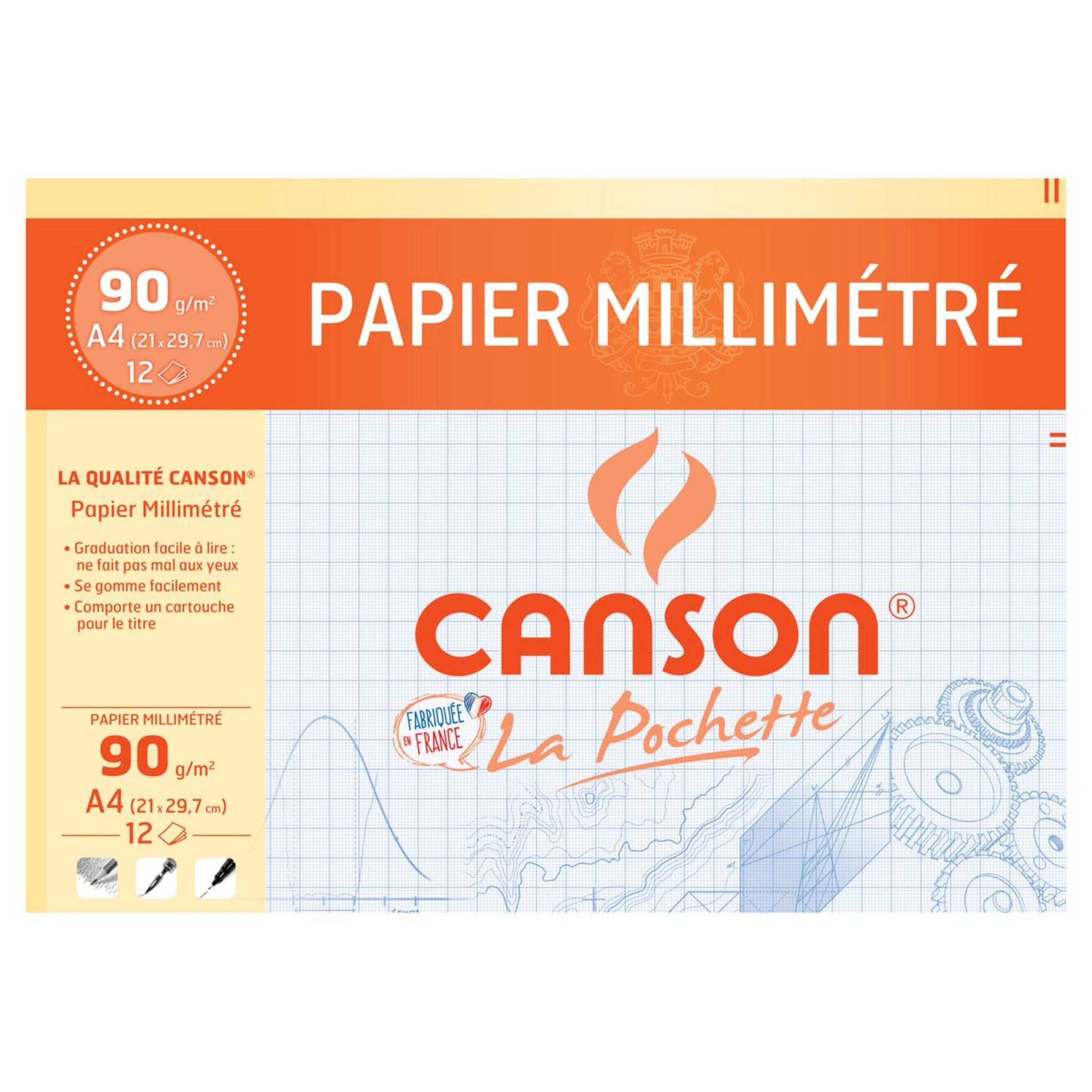 Canson - Pochette papier à dessin calque - 12 feuilles - A4 - 90G