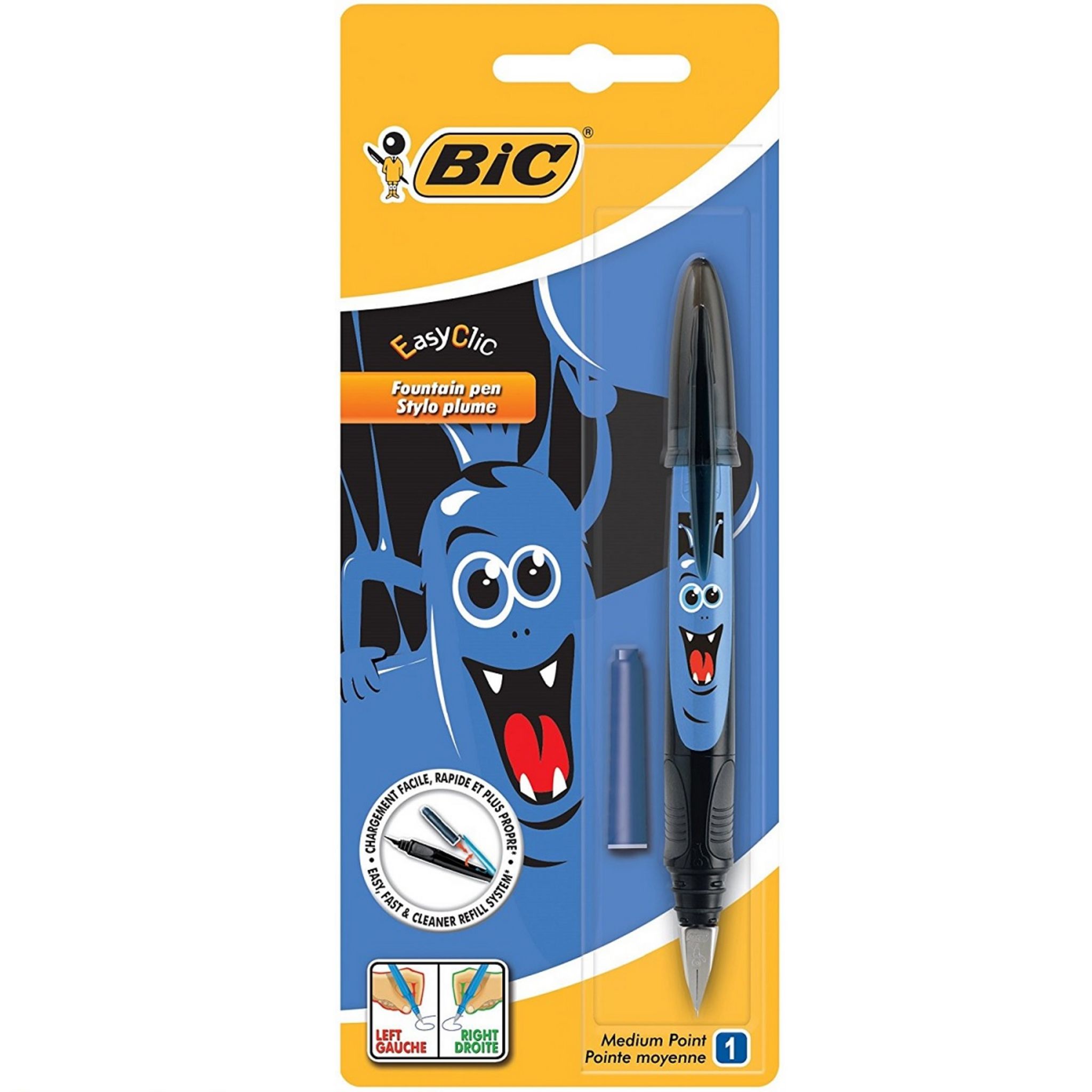 BIC Stylo plume pointe moyenne rechargeable EasyClic vert + 1 petite  cartouche d'encre pas cher 