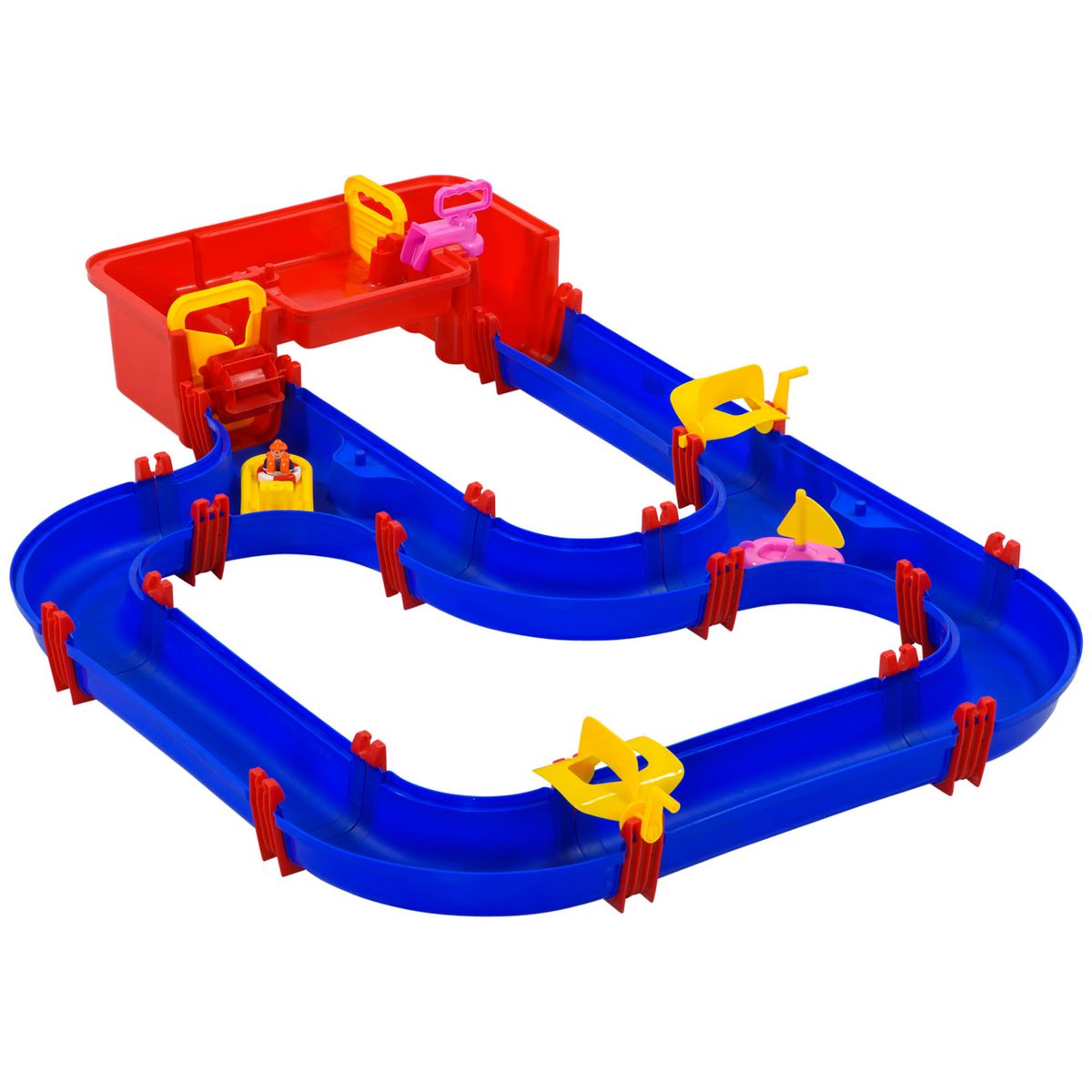 HOMCOM Circuit aquatique enfant - circuit d'eau - jeu plein air enfant -  jeu d'eau - total 53 accessoires inclus - PP bleu rouge pas cher 