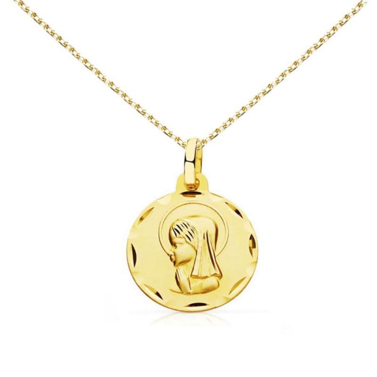  Collier - Médaille Marie Jeune Or Jaune - Chaîne Dorée - Gravure Offerte