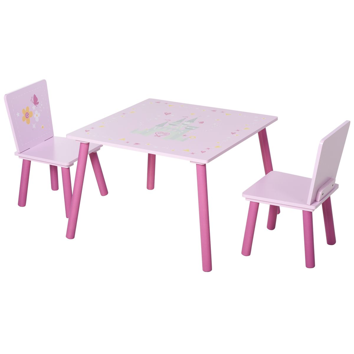 HOMCOM Ensemble table et chaises enfant design princesse motif château bois pin MDF rose