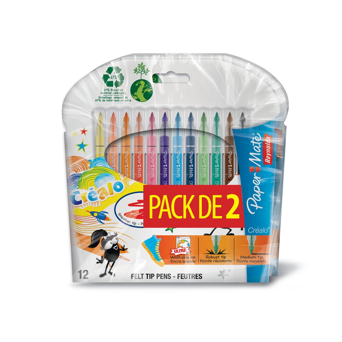 REYNOLDS Pochette de 12 feutres de coloriage encre lavable Pointe moyenne -  Tout Le Scolaire