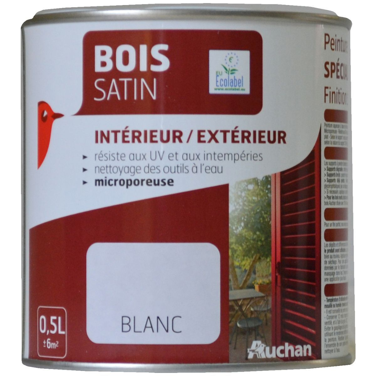 AUCHAN Peinture bois satin Blanc pas cher 