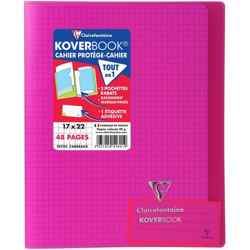 Cahier piqué polypro Koverbook 17x22cm 48 pages petits carreaux 5x5 translucide rose