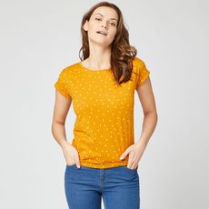 IN EXTENSO T-shirt manches courtes jaune moutarde à pois femme (Jaune foncé)