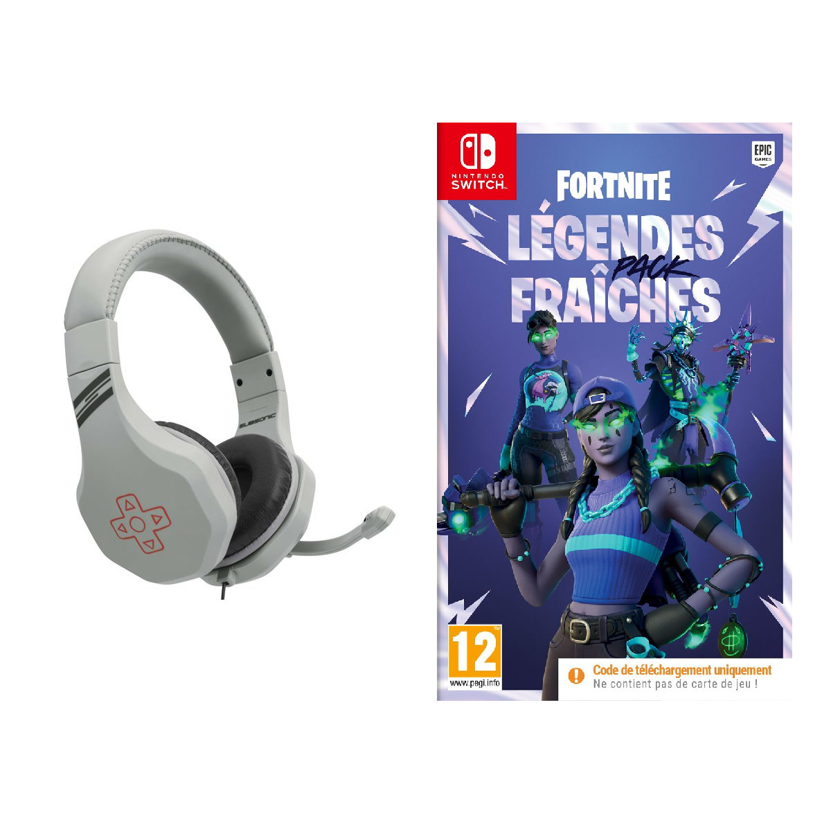 Casque Multi Gaming Gris + Fortnite - Pack Légendes fraîches Nintendo Switch