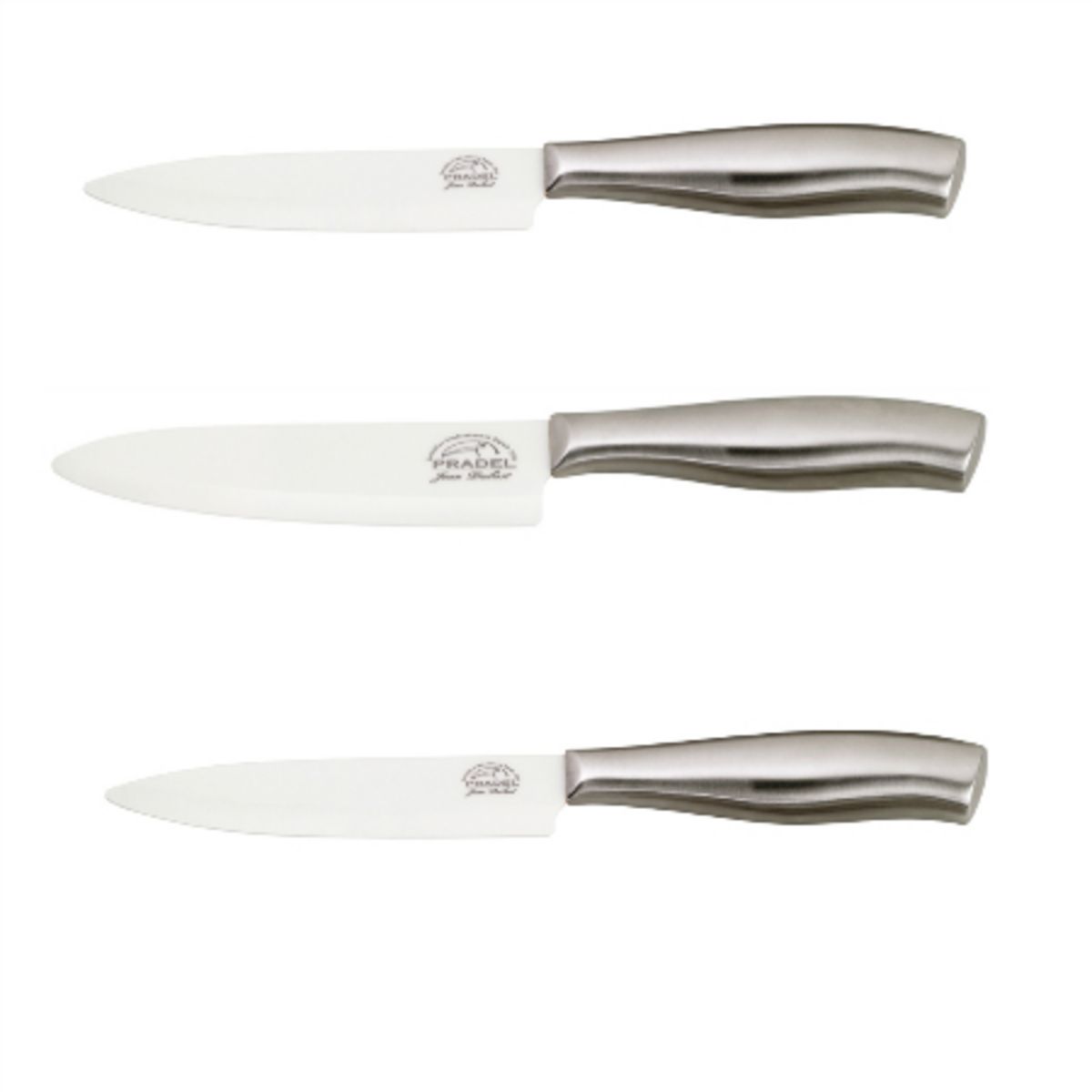 PRADEL Lot de 3 couteaux céramique manche tout inox pas cher 