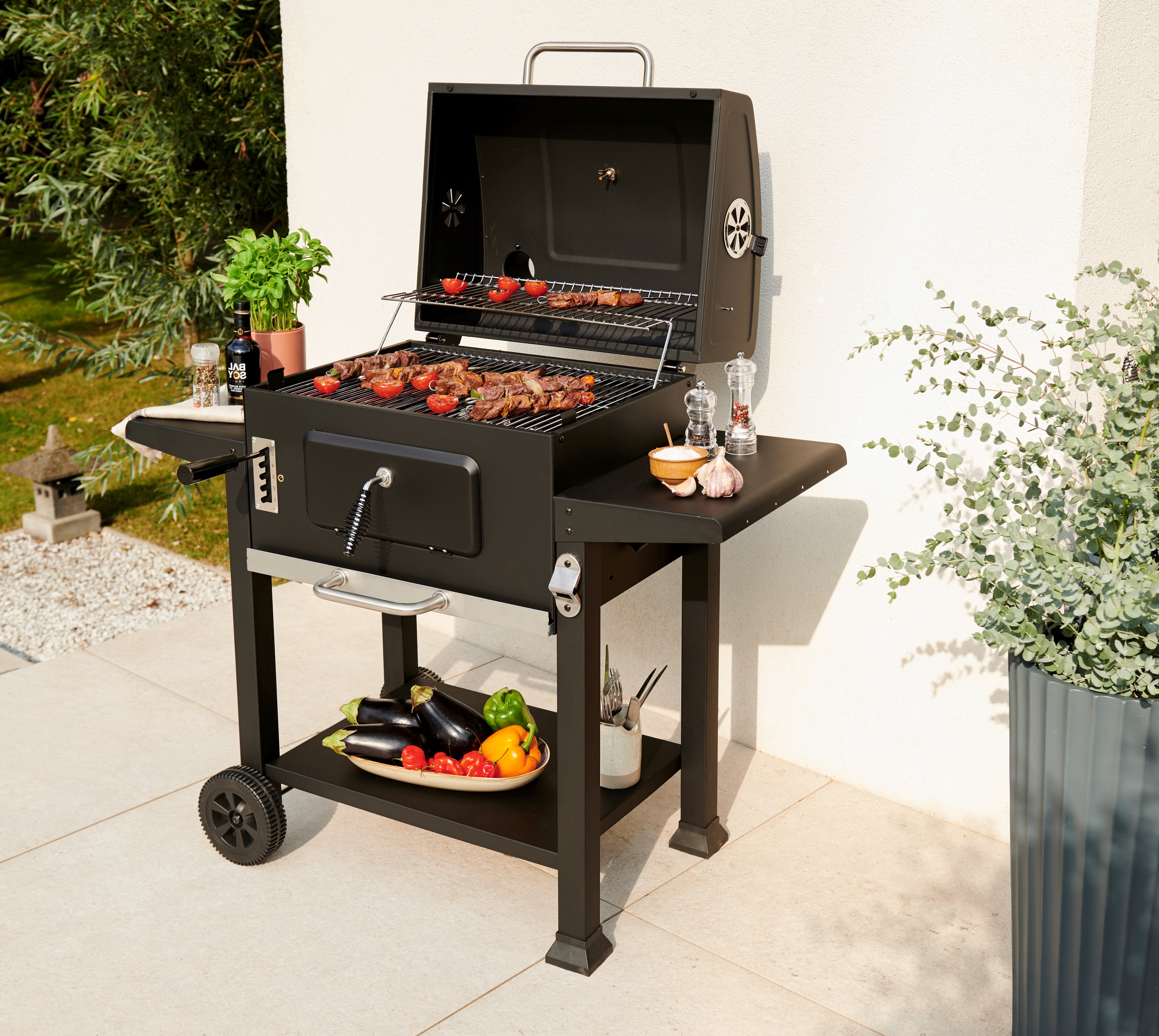 GARDENSTAR Barbecue au charbon de bois en acier VERTICAL pas cher 