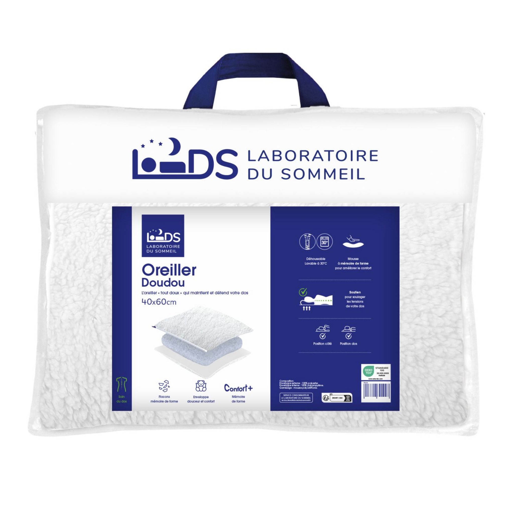 DODO Oreiller ferme à mémoire de forme anti-acariens 40x60cm (lot de 2) 