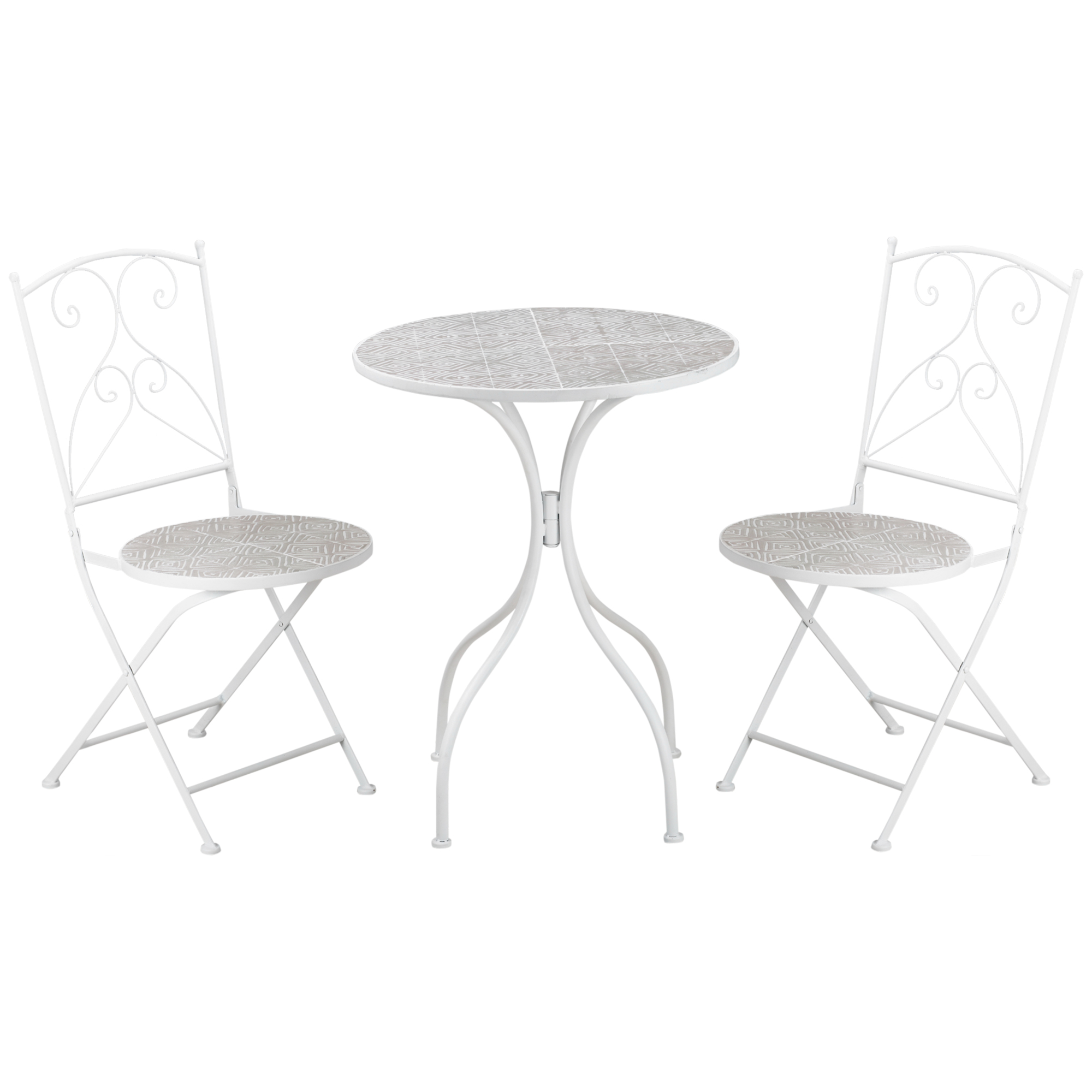 Outsunny Salon de jardin bistro pliable - table ronde Ø 60 cm avec 2 chaises  pliantes - acier blanc