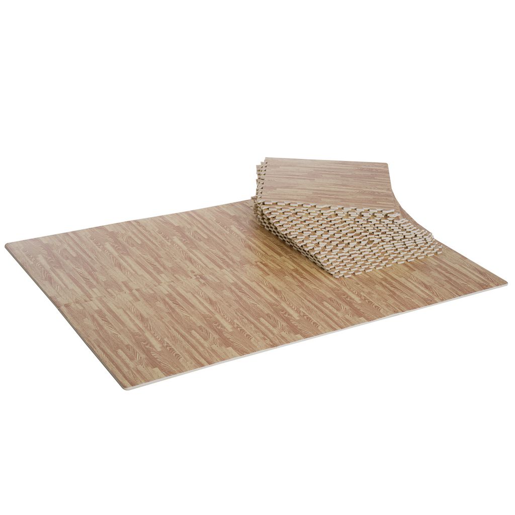 HOMCOM Tapis en mousse de protection sol tapis de fitness 62 cm x 62 cm x  1,5 cm avec bordures tapis puzzle 25 pièces 9,3 m² de surface imitation  parquet en bois pas cher 