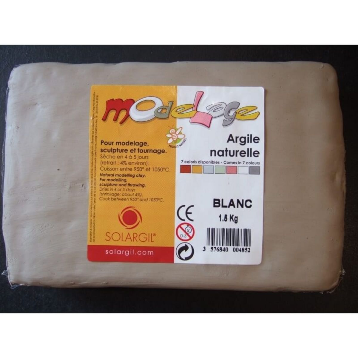 PATE D’ARGILE NATURELLE BLANCHE SANS CUISSON 1.5 KG -TECHNO