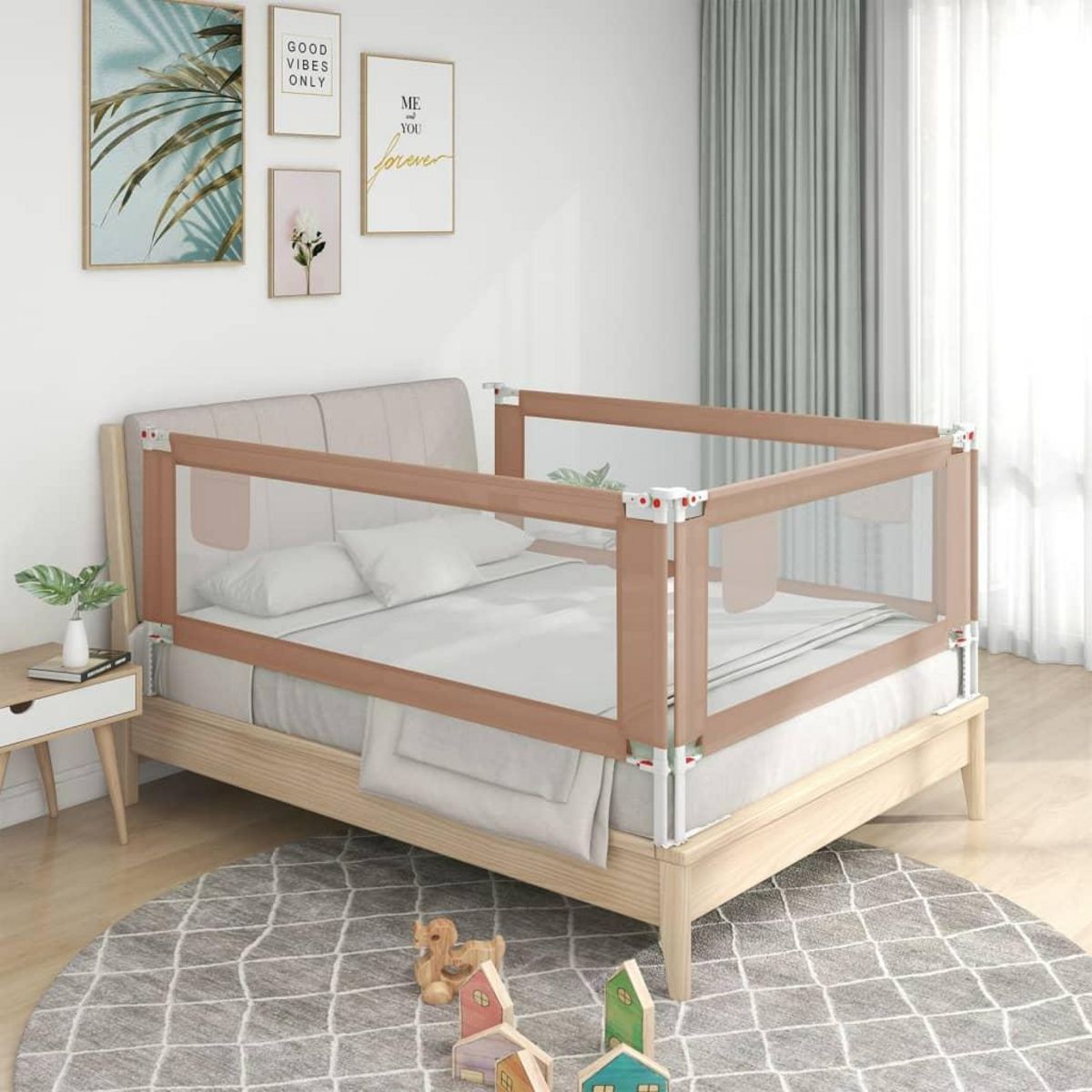 VIDAXL Barriere de securite de lit d'enfant Taupe 180x25 cm Tissu