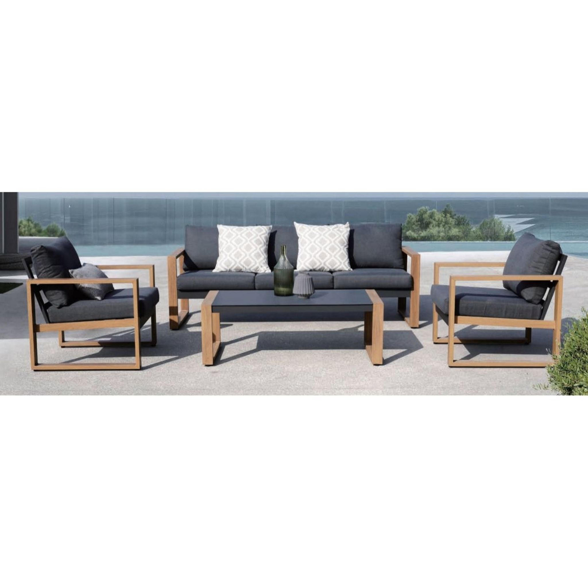 Salon De Jardin 7 Personnes - Bois D'acacia Fsc + Coussins + Housse De  Protection - Levata - Gris - Salon de jardin BUT