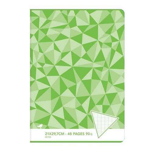 Cahier piqué 21x29,7cm 48 pages grands carreaux Seyes vert motif triangles