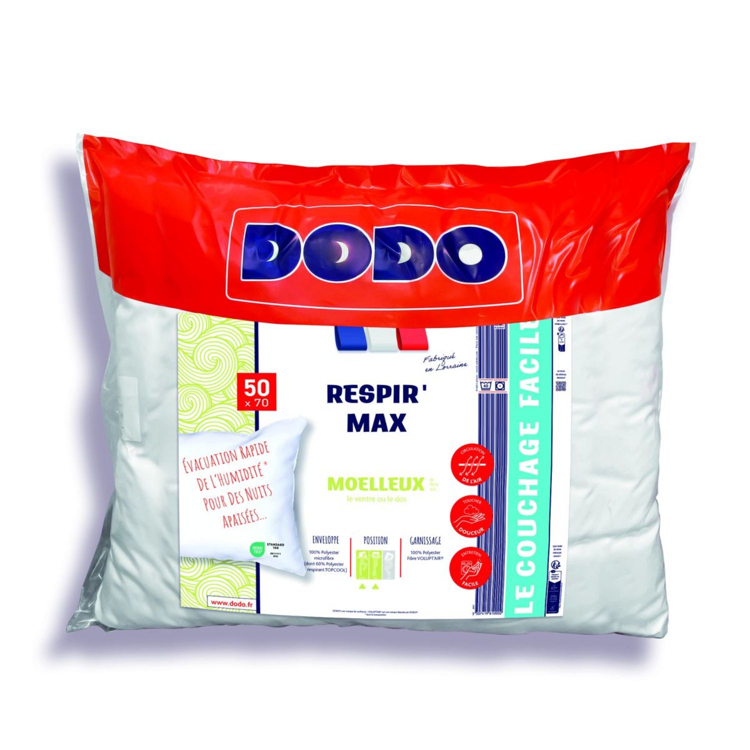 DODO Oreiller confort moelleux en polyester toucher peau de pêche EROS pas  cher 