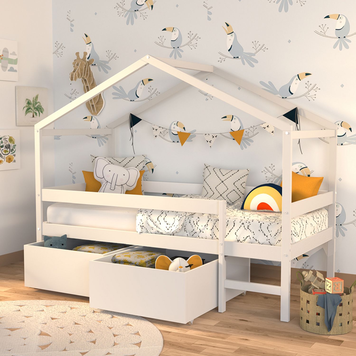 Lit Cabane 90x190 cm Bois Naturel - Bell Nuo - Lit Cabane Enfants