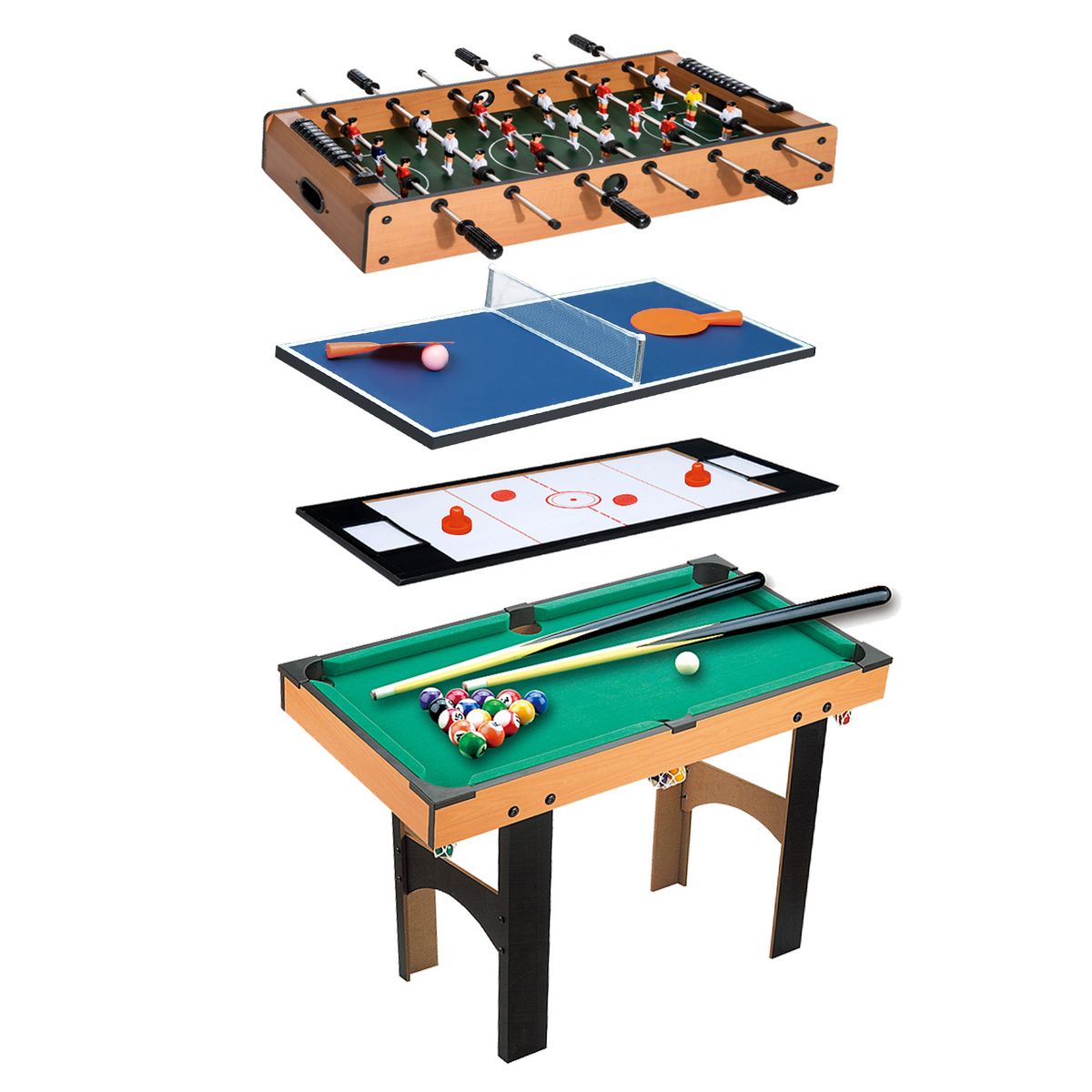 Table Multi Jeux 7 Ft 4 en 1: Table + Billard + Air Hockey + Ping Pong