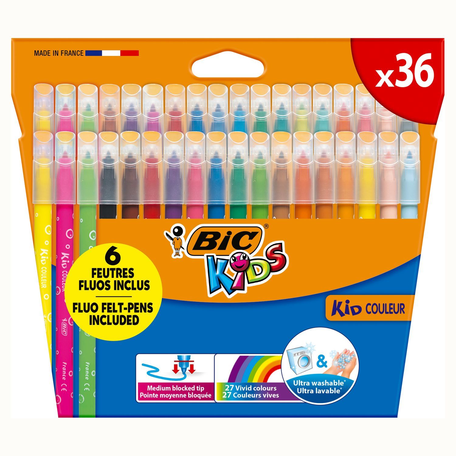 12 feutres pointe moyenne ultra lavable BIC KID COULEUR : Chez