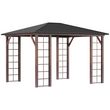 outsunny pergola pavillon de jardin avec toit rigide imperméable - dim. 364l x 299l x 280h cm - métal aspect bois gris foncé