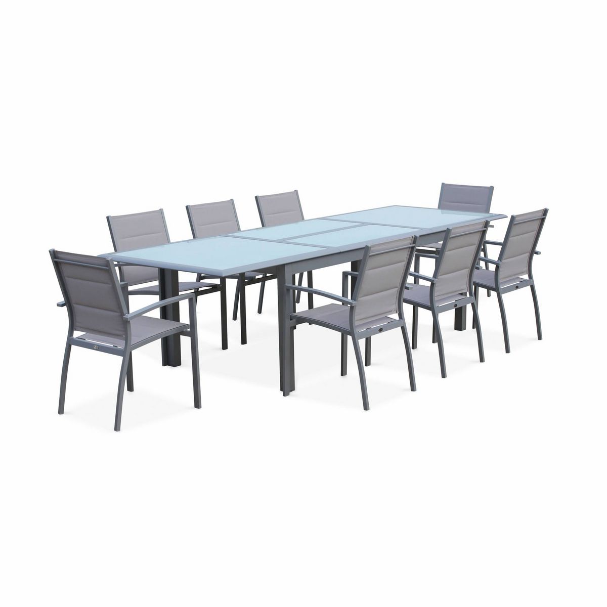 Alice's Garden Salon de jardin table extensible - Philadelphie   - Table en aluminium 200/300cm, 8 fauteuils en textilène
