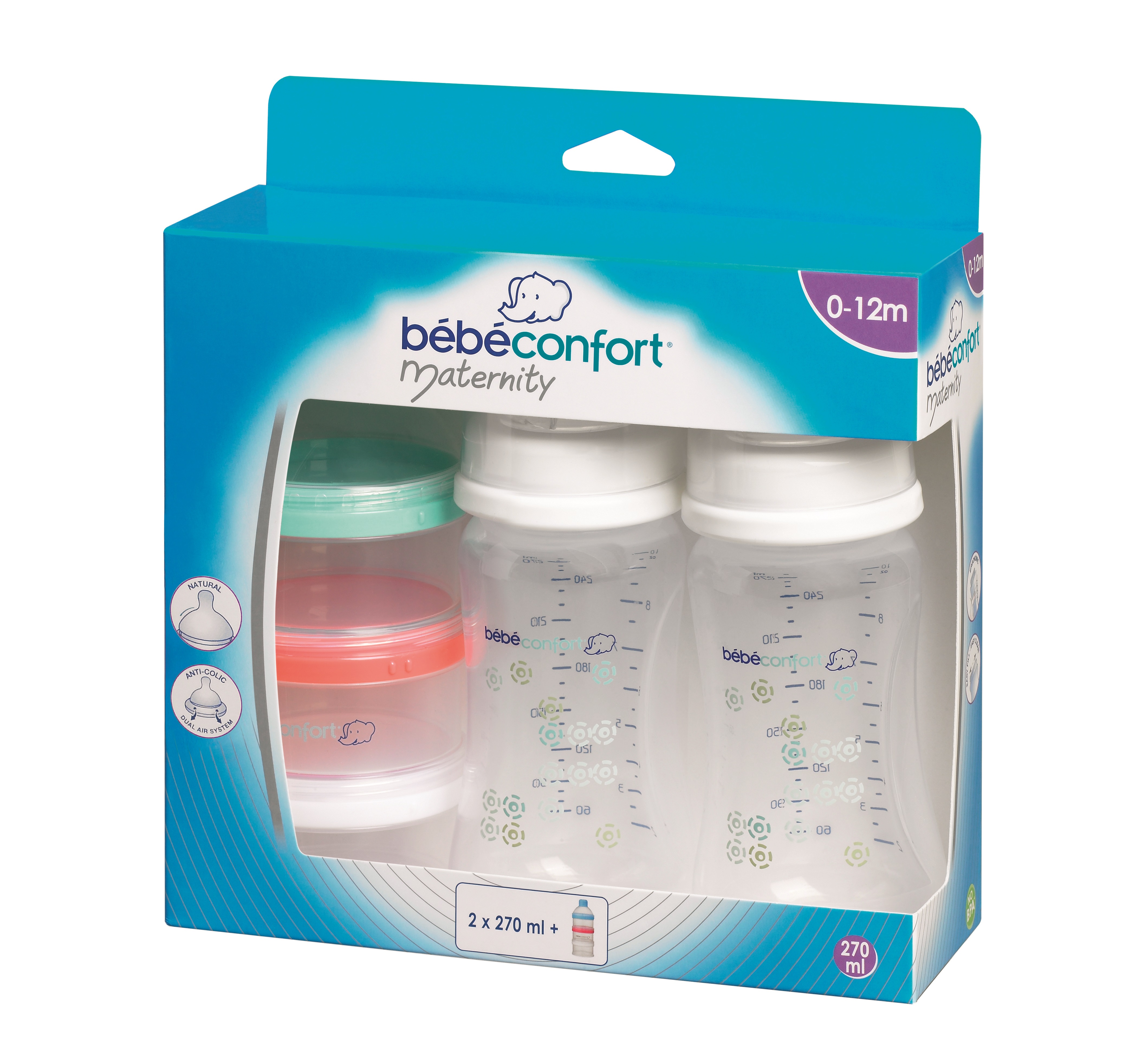 Bebe Confort Lot de 2 biberons Maternity PP 270ml + doseur de lait pas cher  