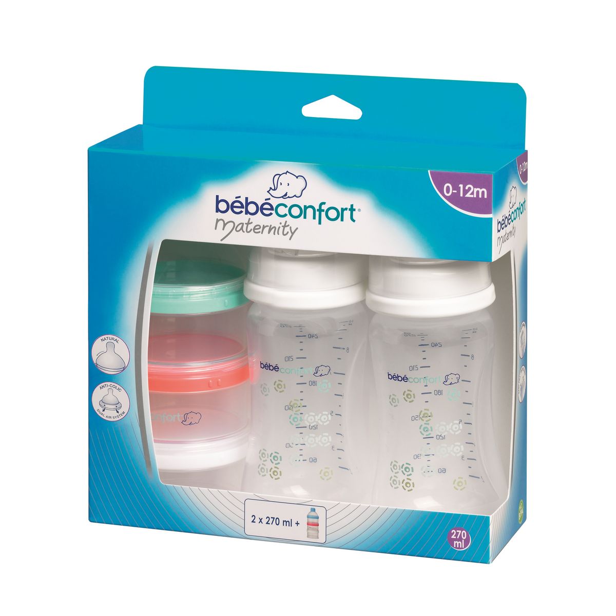 Bebe Confort Lot de 2 biberons Maternity PP 270ml + doseur de lait pas cher  